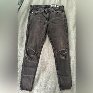 Ripped AG grey/ gray/ washed black skinny ankle-length jeans. Size 31R